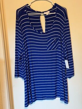 Molly & Isadora Blue Striped Scoop Neck Tunic. Relaxed fit, NWT